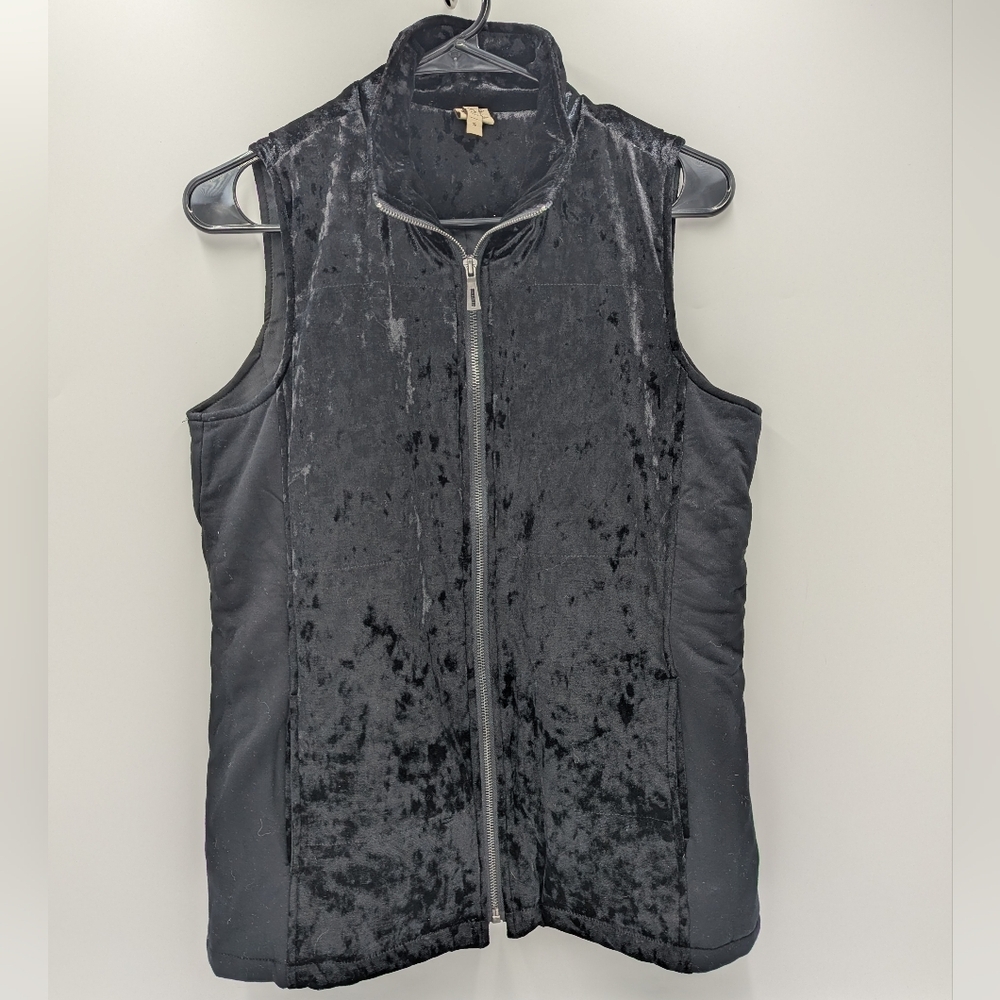 XCVI Women's Velvet Vest Black Small High Neck Casual Soft Thick Pockets Zip Up